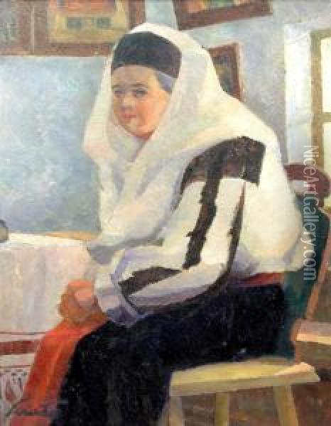 Peasant Woman With Kerchief Oil Painting - Francisc Sirato
