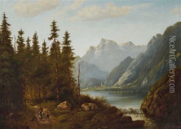 Flusslandschaft Mit Reisigsammler Oil Painting - Eduard Boehm