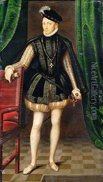 Portrait of Charles IX (1550-74) Oil Painting - (workshop of) Clouet, Francois