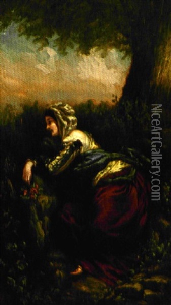 Femme Sur Un Talus Oil Painting - Camille Joseph Etienne Roqueplan