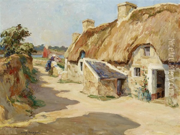 Chaumieres A Loguivy, Brittany Oil Painting - Jules Eugene Pages
