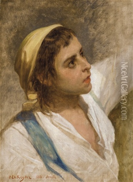 Jeune Garcon Espagnol (study For Le Cortege Du Vendredi Saint A Seville) Oil Painting - Nicaise de Keyser