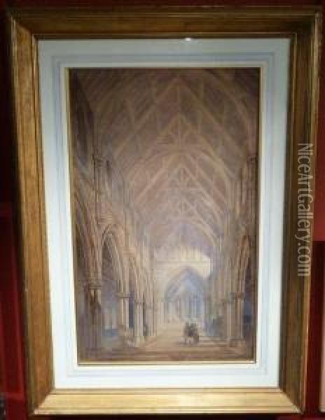 Interior Of A Cathedral Oil Painting - Charles Wild