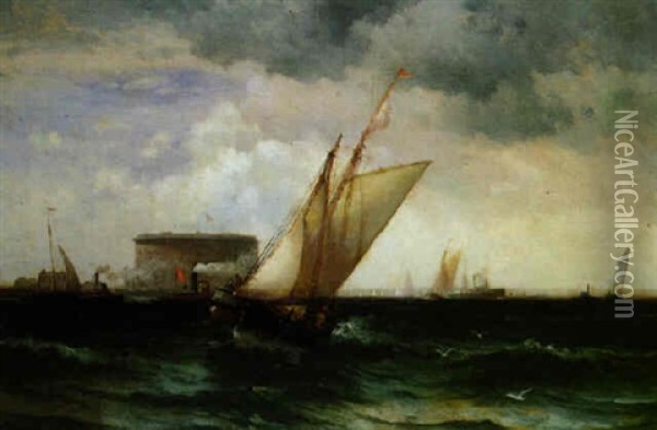 Shipping In A Harbor Oil Painting - Edward Moran