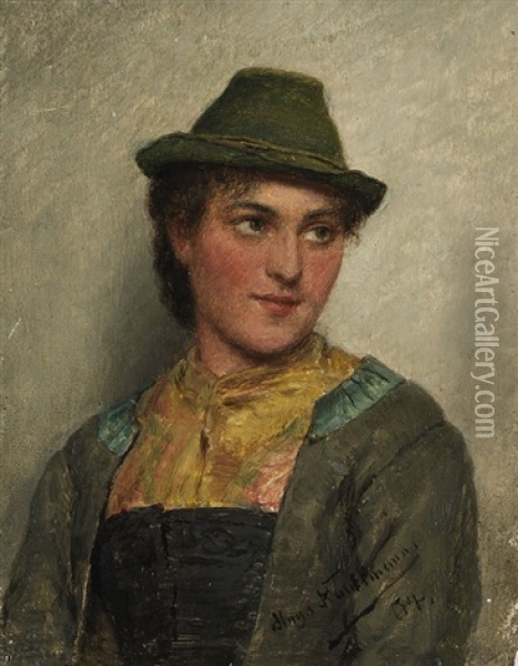 Brustbild Einer Chiemgauerin Oil Painting - Hugo Wilhelm Kauffmann
