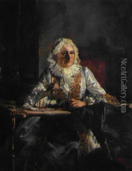 Portrait Of Marie Marguerite Legendre Crozat, Marquise Du Chatel Oil Painting - Jacques Andre Joseph Aved