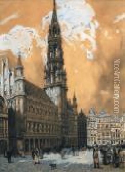 La Grande Place A Bruxelles Oil Painting - Hendrick, Henri Cassiers