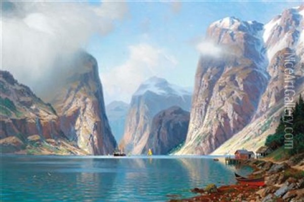 Fjord Landscape Oil Painting - Johannes Harders