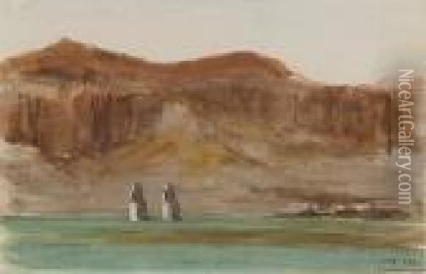 The Colossi Of Memnon At Thebes Oil Painting - Frederick Arthur Bridgman