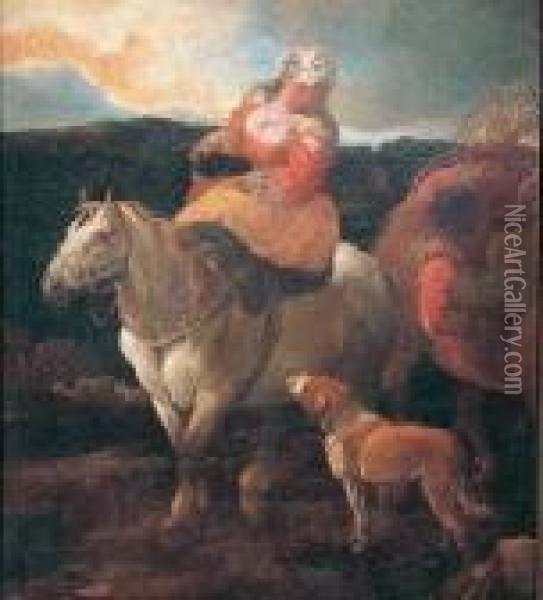 Giovane Contadina A Cavallo In Un Paesaggio Oil Painting - Giovanni Benedetto Castiglione