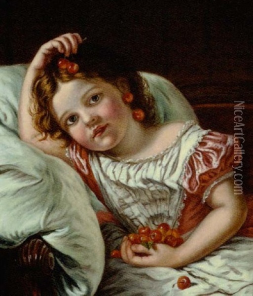 Portrait Of A Young Girl Holding Cherries Oil Painting - Sophie Anderson