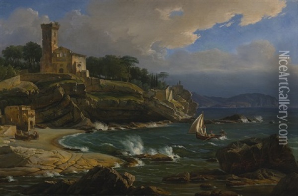 Au Bord De La Mer Oil Painting - Jean-Antoine Duclaux
