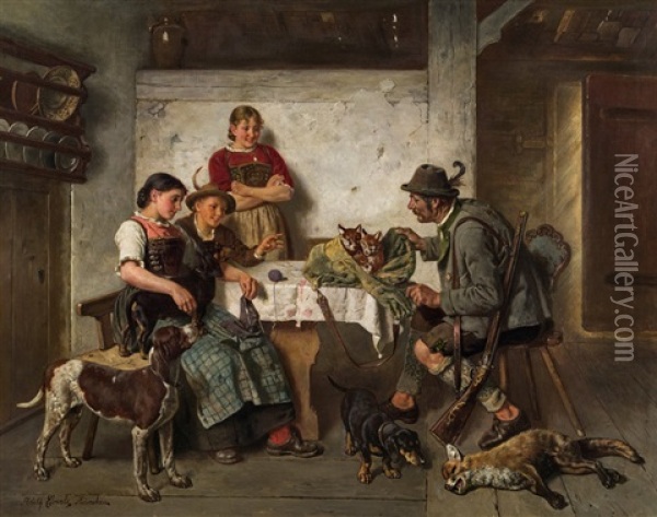 Return From The Hunt Oil Painting - Adolf Eberle