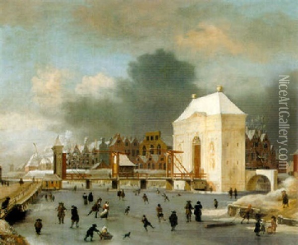 Amsterdam : A View Of The Heilegewegspoort In Winter Oil Painting - Jan van Kessel