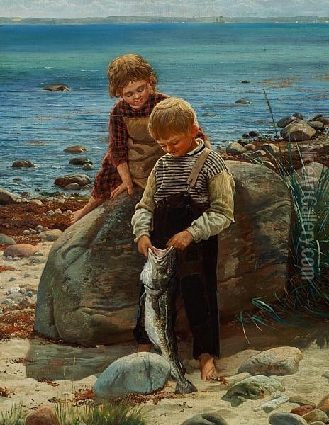 Fiskerborn Ved Stranden Oil Painting - Theodore F. Lund
