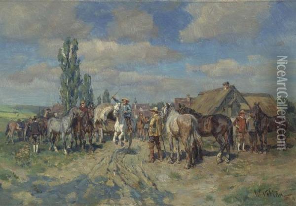 The Horse Fair. Oil Painting - Wilhelm Velten