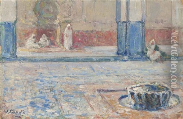 An Oriental Courtyard Oil Painting - Ulisse Caputo