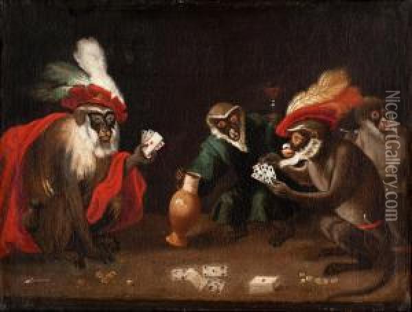 Apes Playing Cards Oil Painting - Abraham Teniers