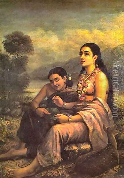 Sakunthala Pathralekhan Oil Painting - Raja Ravi Varma