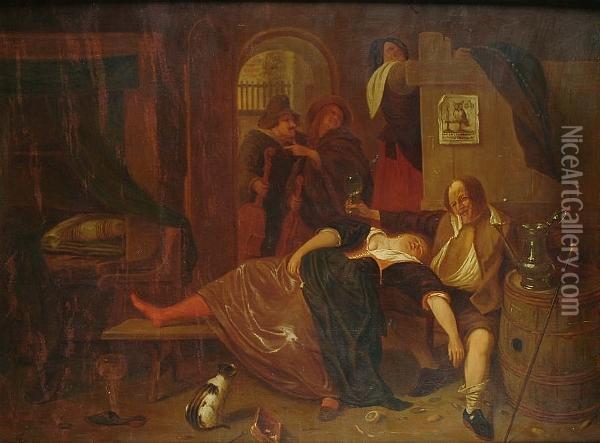Figures In An Interior Oil Painting - Jan Steen