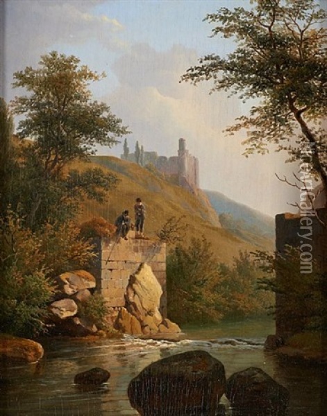 Les Pecheurs Sur Le Pont Brise Oil Painting - Gustave Leonhard de Jonghe