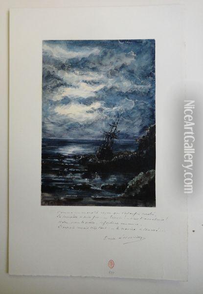 Marine Au Clair De Lune Oil Painting - Ernest D Hervilly