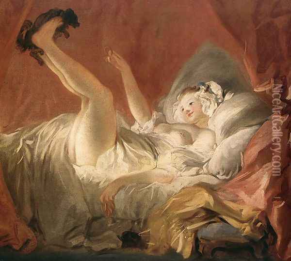 Young Woman Playing with a Dog Oil Painting - Jean-Honore Fragonard