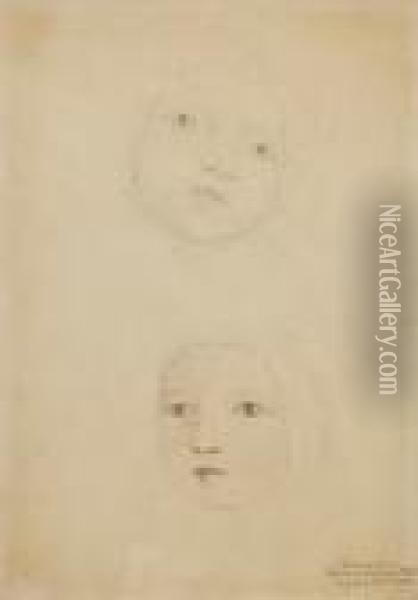 Two Studies Of A Baby's Head, Possibly A Member Of The Linnell Family Oil Painting - William Blake