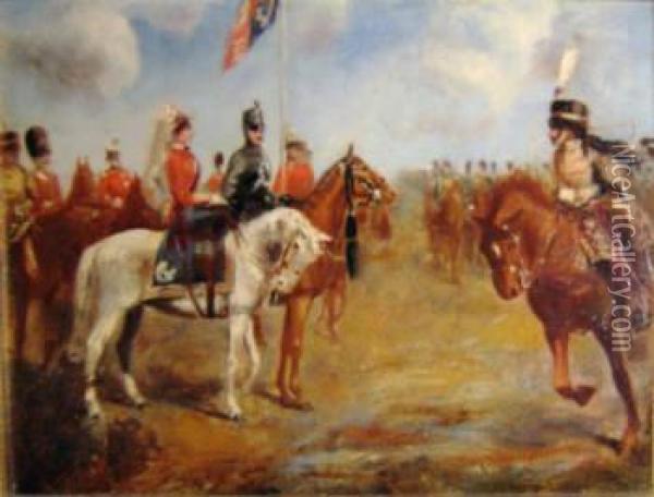 Queen Victoria At Review Oil Painting - Robert Thomas Landells