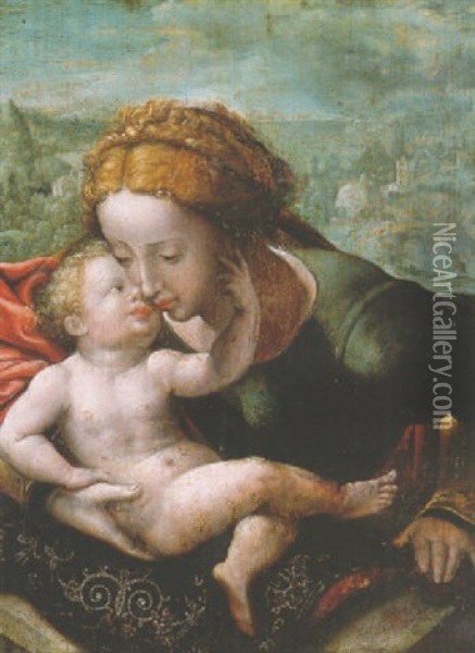 The Madonna And Child, A Landscape Beyond Oil Painting - Jan Sanders (Jan van) Hemessen