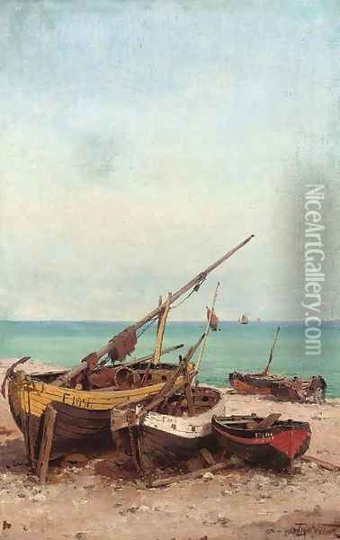 Bateaux de peches sur la plage 2 Oil Painting - Theodor Alexander Weber