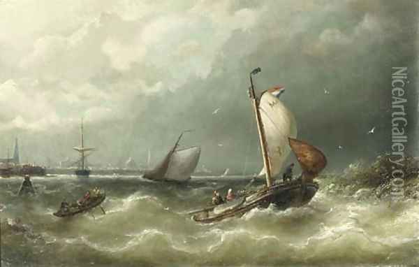 A sailing barge from Marken on the IJ, Amsterdam Oil Painting - Nicolaas Riegen