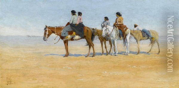 Watching The Race Oil Painting - Louis B. Akin