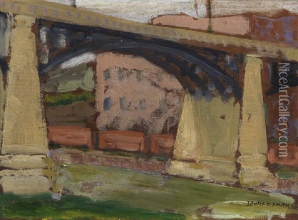 Bridge And Train Cars Oil Painting - Lewis Edward Smith