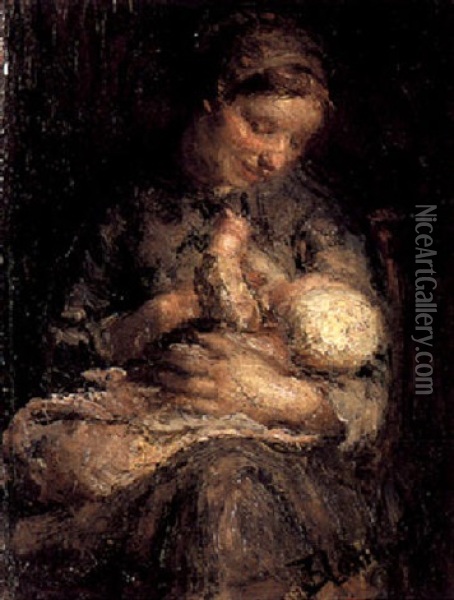 A Mother Nursing A Baby Oil Painting - Bernardus Johannes Blommers