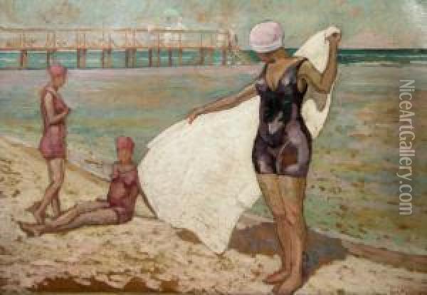 On The Beach Oil Painting - Gore Mircescu