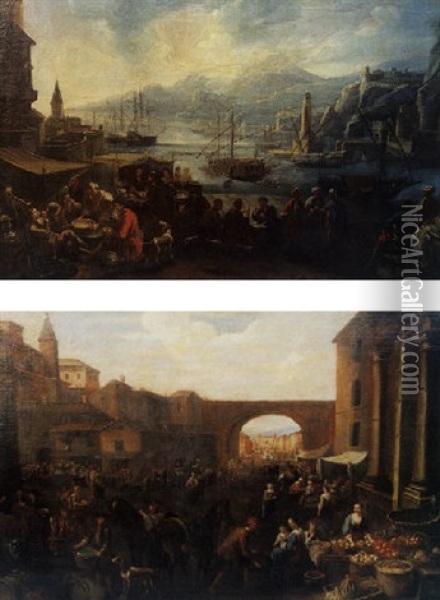 Scene De Marche Sur Le Quai D'un Port Mediterraneen Oil Painting - Johannes Lingelbach