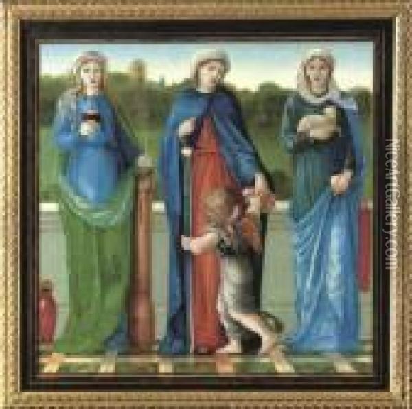 St Barbara, St Dorothy And St Agnes Oil Painting - Sir Edward Coley Burne-Jones