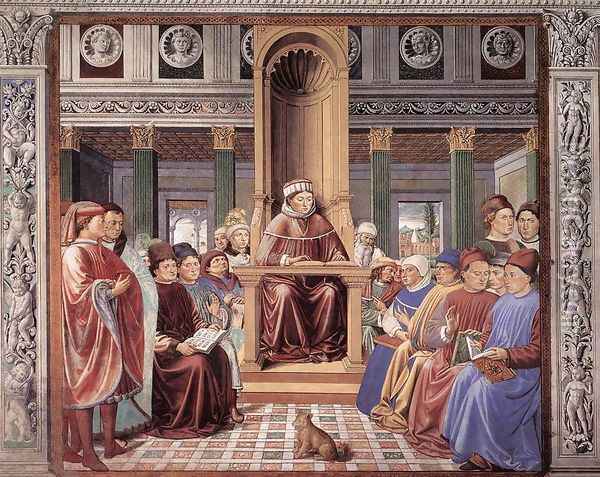 St Augustine Teaching in Rome (scene 6, south wall) 1464-65 Oil Painting - Benozzo di Lese di Sandro Gozzoli