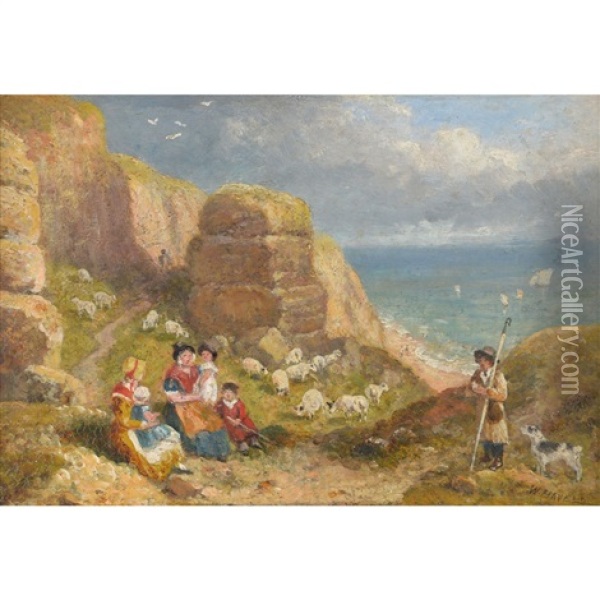 Welsh Figures At Little Ormes Head, Llandudno Oil Painting - William Havell