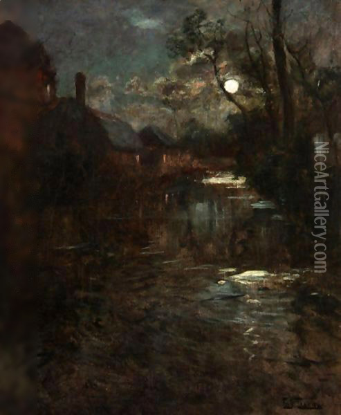 River By Moonlight Oil Painting - Fritz Thaulow