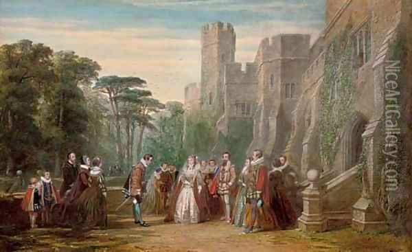 Queen Elizabeth I meeting her courtiers Oil Painting - John Edmund Buckley