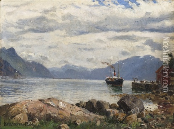 Fjordabaten Kommer Oil Painting - Hans Andreas Dahl