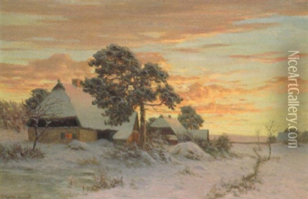 Bauernhauser Im Schnee Oil Painting - Paul Mueller-Kaempff