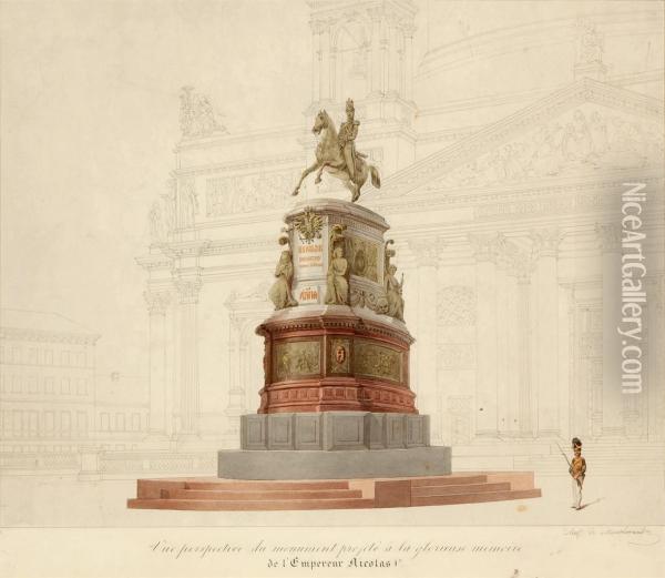 Vue Perspective Du Monument Projete A La Glorieuse Memoire De L'empereur Nicolas I<->er<-> Oil Painting - Auguste Piquet De Brienne