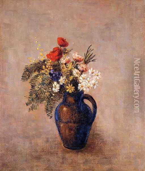 Bouquet Of Flowers In A Blue Vase3 Oil Painting - Odilon Redon