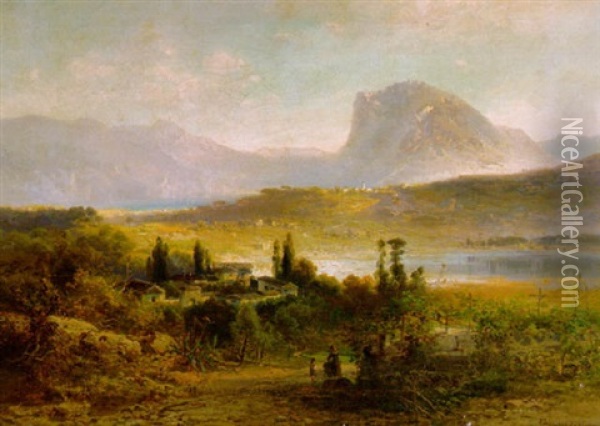Alpenseelandschaft In Zartem Sonnenlicht Oil Painting - Ferdinand Feldhuetter