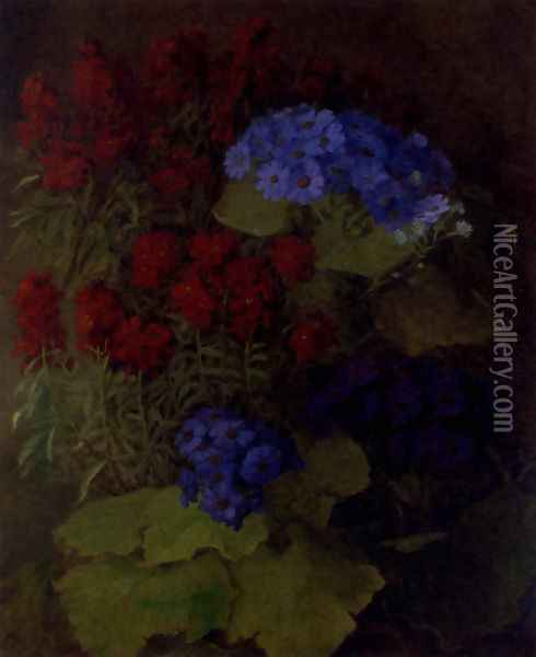 Wallflowers and other summer blooms Oil Painting - Laura Vilhelmine Guldbrandsen