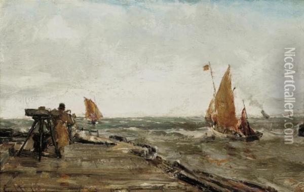 Entrance To The Harbour, Yarmouth Oil Painting - Edwin Hayes