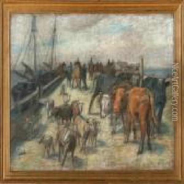 Cattle Landing Onsaltholm Island Oil Painting - Theodor Philipsen
